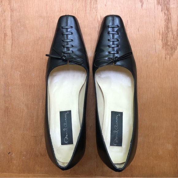 VTG Black pointy toe lace-up bow detail heels EUC - Picture 3 of 6